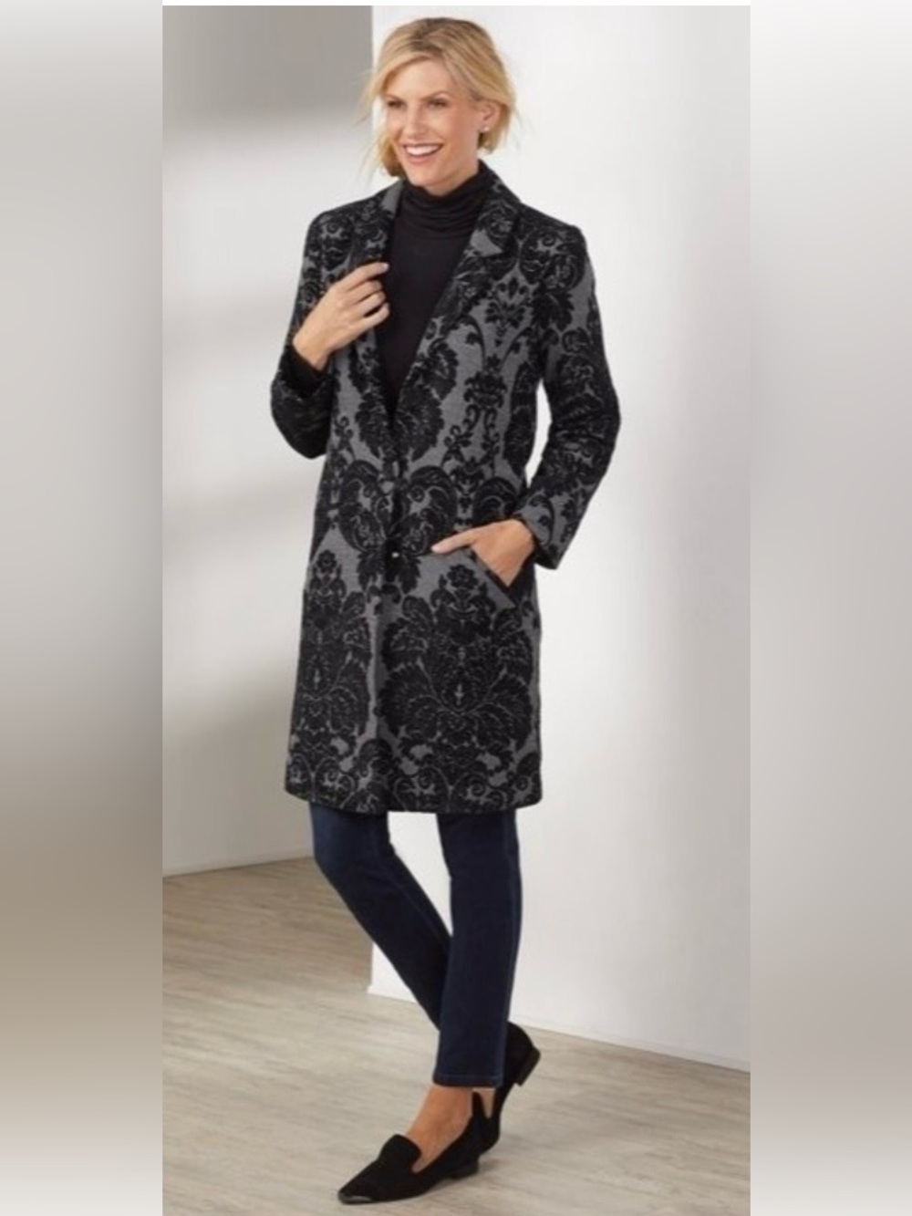 Soft Surroundings Regency Black Damask Jacket - Size L